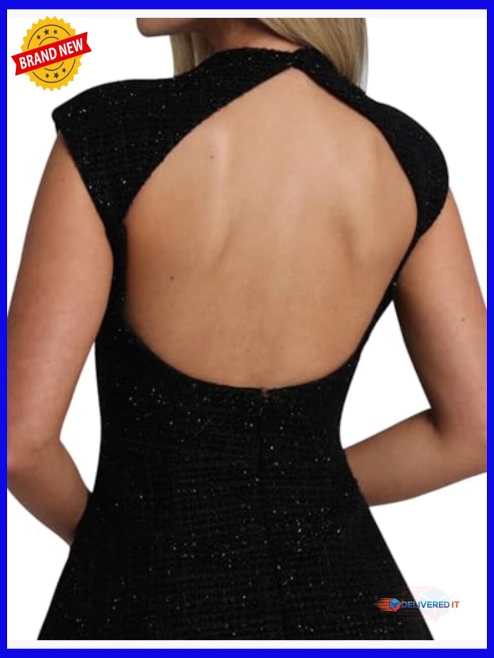 Mock Neck Cap Sleeve Cutout Backless Mini Dress High Waist A-Line Cocktail Party - Picture 4 of 6